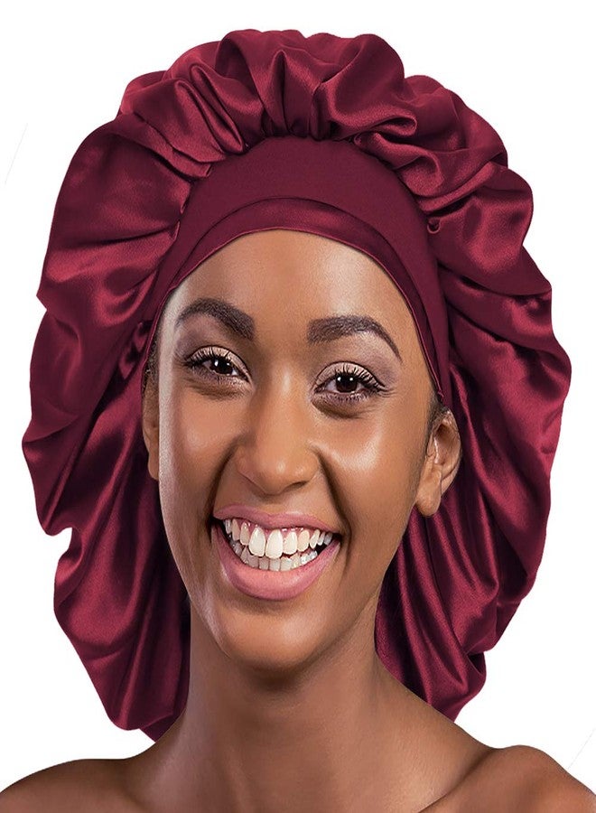 Alnorm Silk Satin Bonnet Sleep Cap Extra Large for Braids Locs Curls Hair Wine Red - Image 1